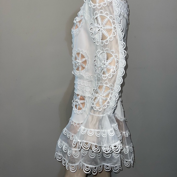 White Floral Lined Cut out Mini Dress L - Picture 7 of 10